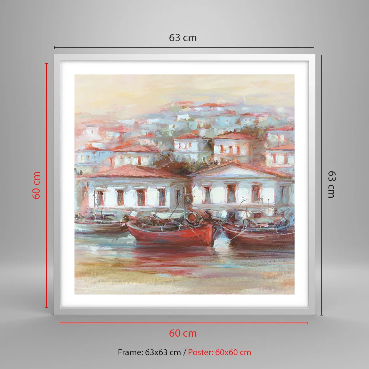 Plagát v bielom ráme - Šťastné mestečko - 60x60 cm