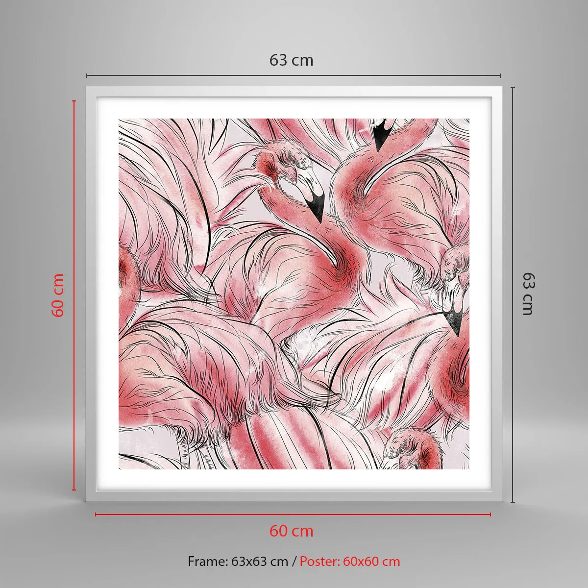 Plakát v bílém rámu - Ptačí corps de ballet - 60x60 cm