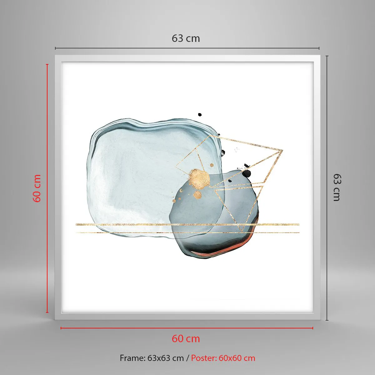 Poster in een witte lijst - Een studie van druppels - 60x60 cm