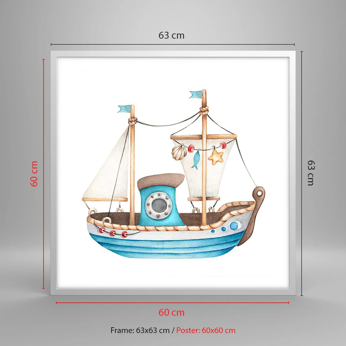 Poszter fekete keretben - Ahoj, kaland! - 60x60 cm