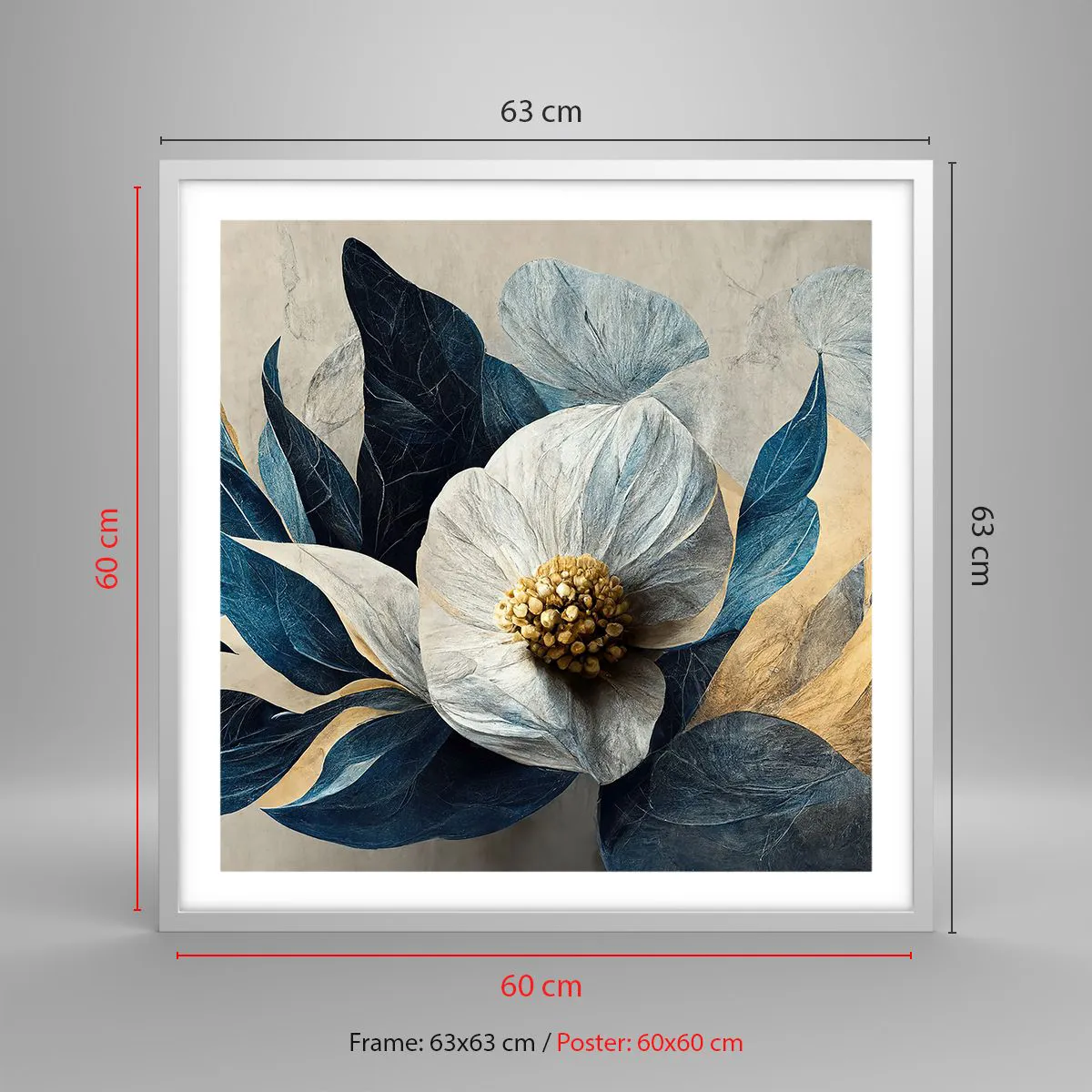 Plakát v bílém rámu - Zlaté srdce - 60x60 cm