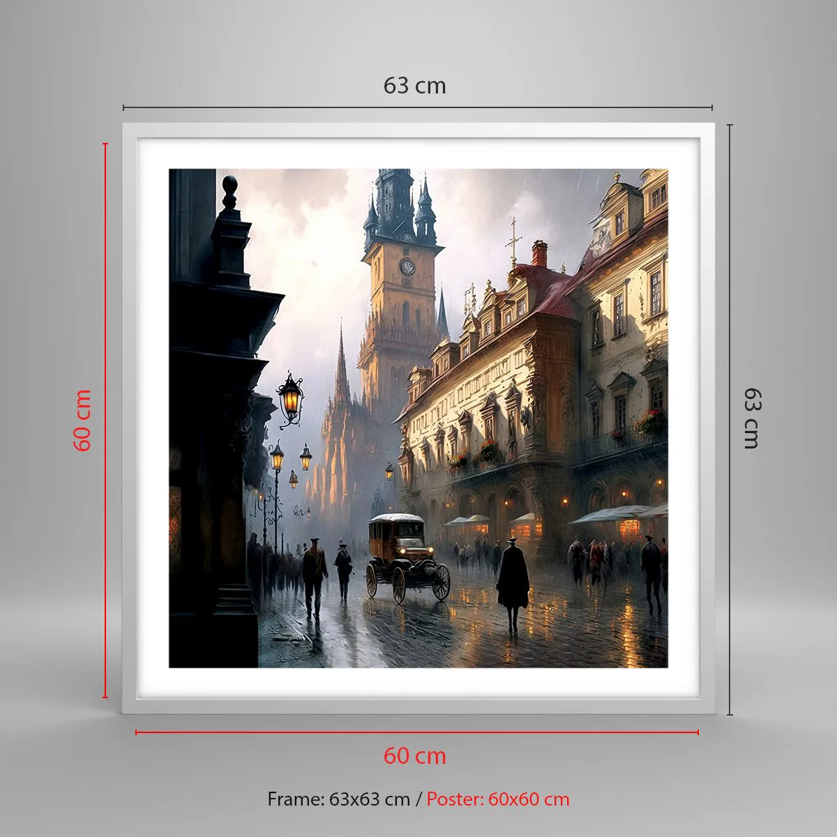 Plakat w białej ramie - Czar praskiego wieczoru - 60x60 cm