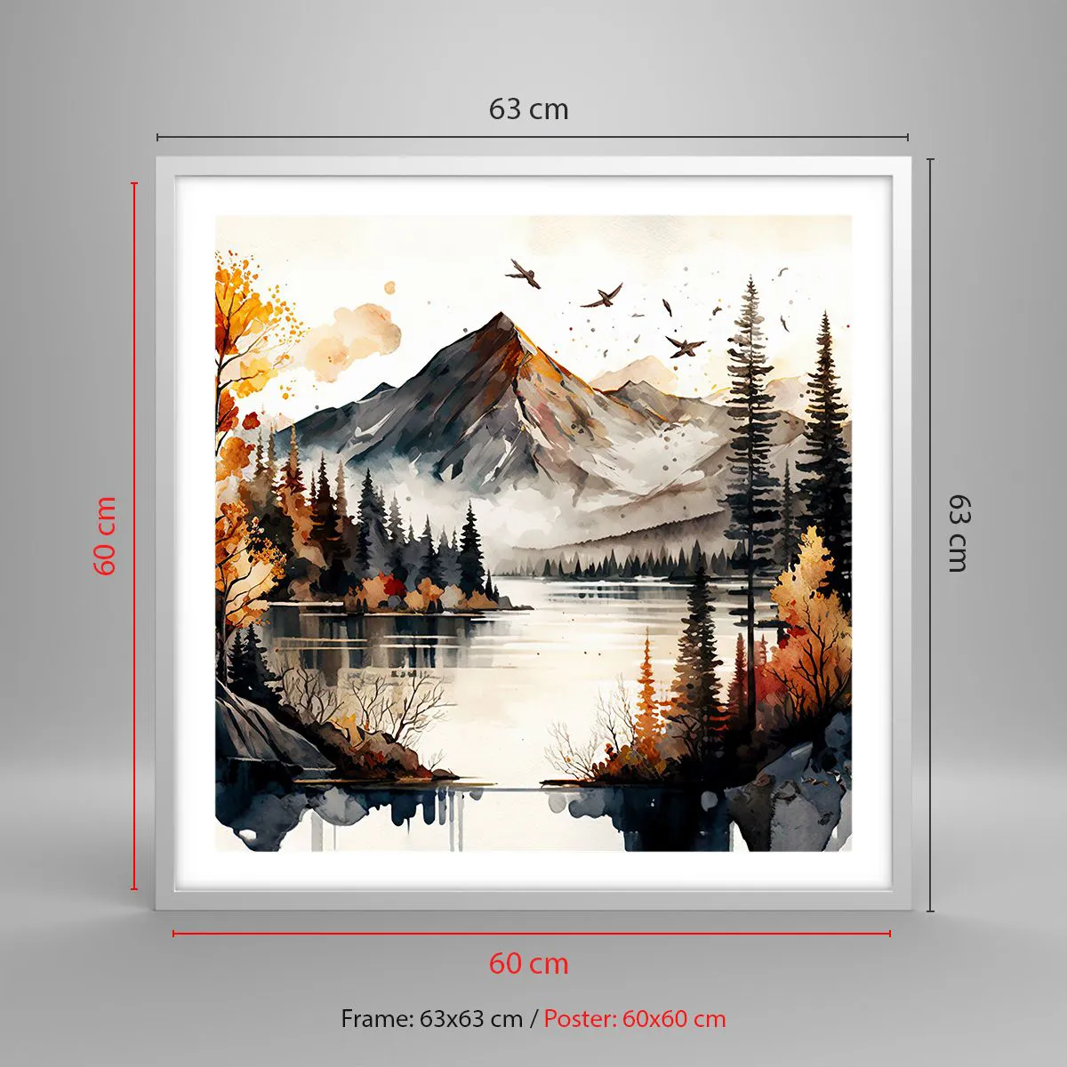 Plagát v bielom ráme - Zlatá jeseň na horách - 60x60 cm