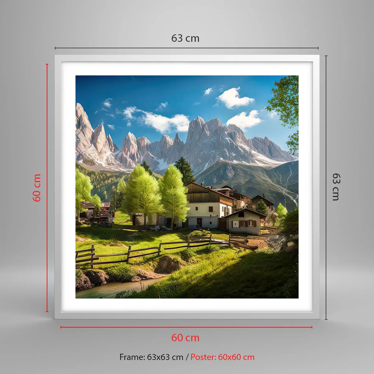 Poszter fekete keretben - Alpesi idill - 60x60 cm