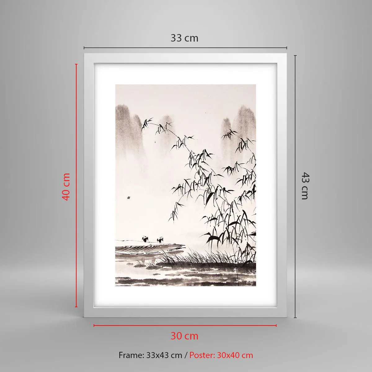 Plakát v bílém rámu - Klid rýžových polí - 30x40 cm