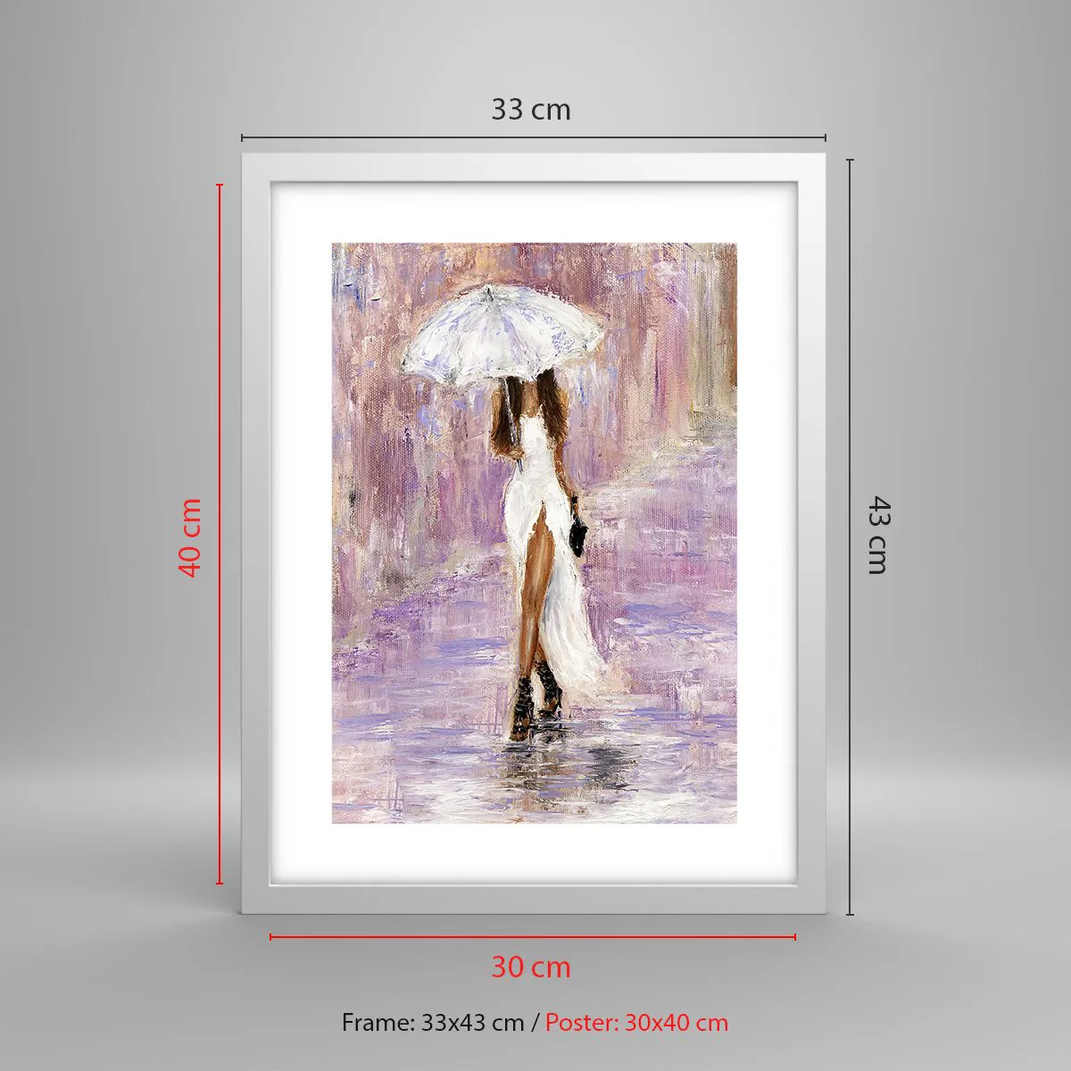 Poster in einem weißen Rahmen - Im lila Regen - 30x40 cm