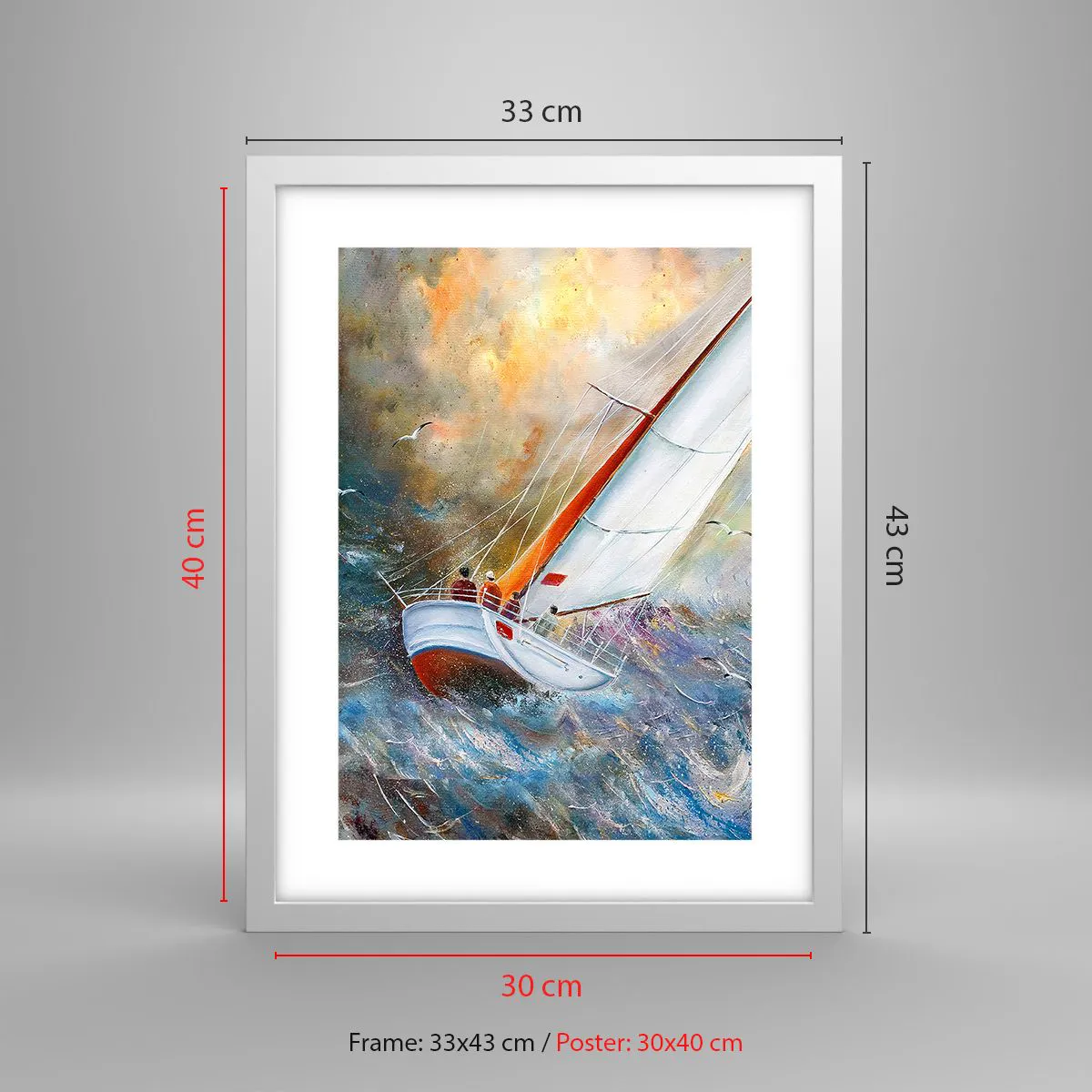 Affiche dans un cadre blanc - Poster - Concourir sur les vagues - 30x40 cm