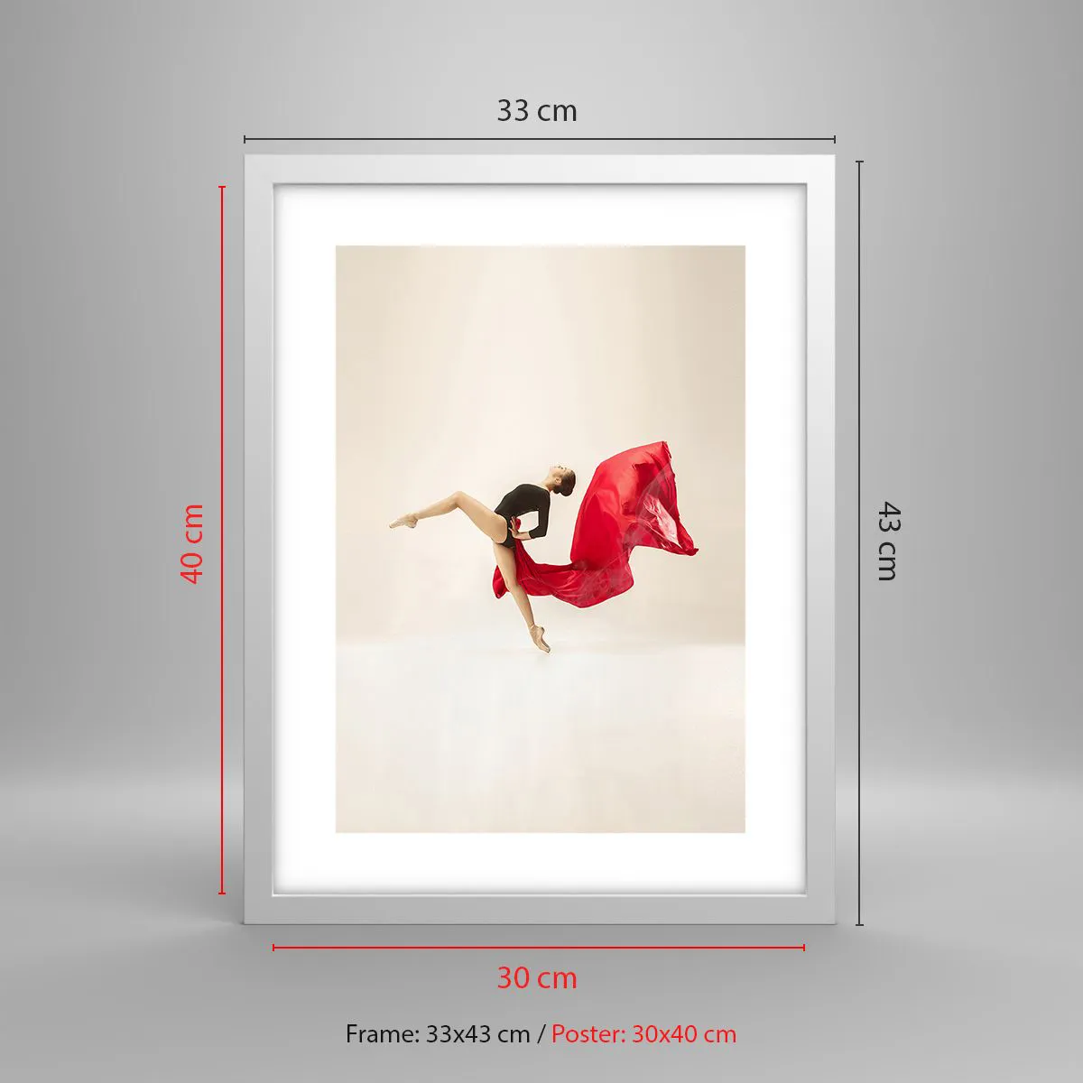 Plakat i hvid ramme - Rød og sort - 30x40 cm