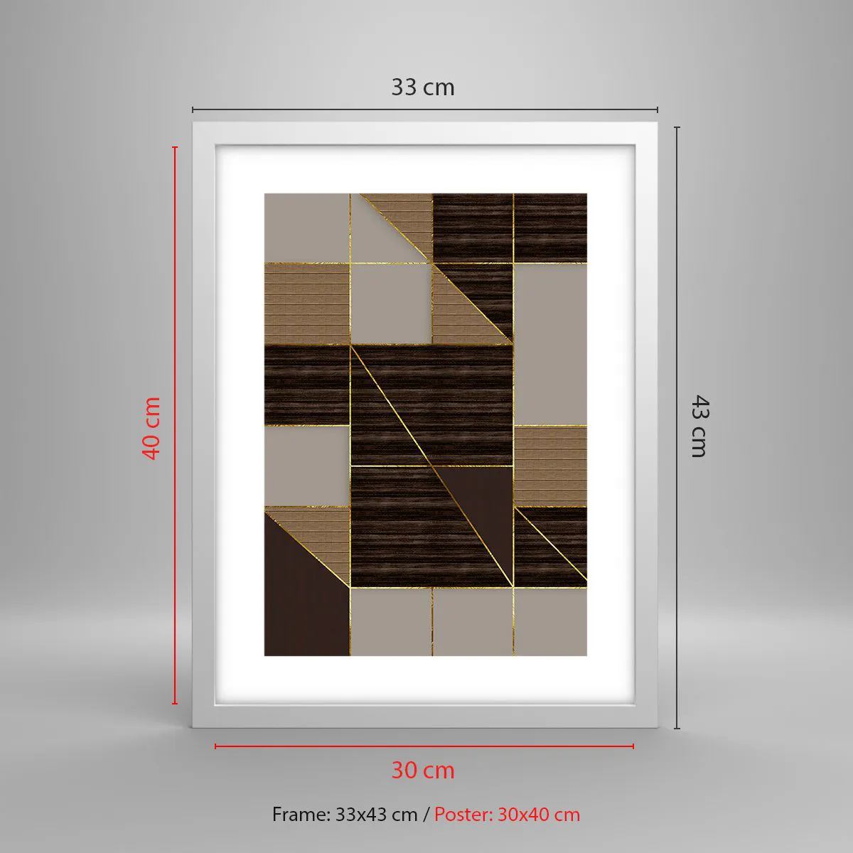 Plakát v bílém rámu - Mozaika hnědé a zlaté - 30x40 cm