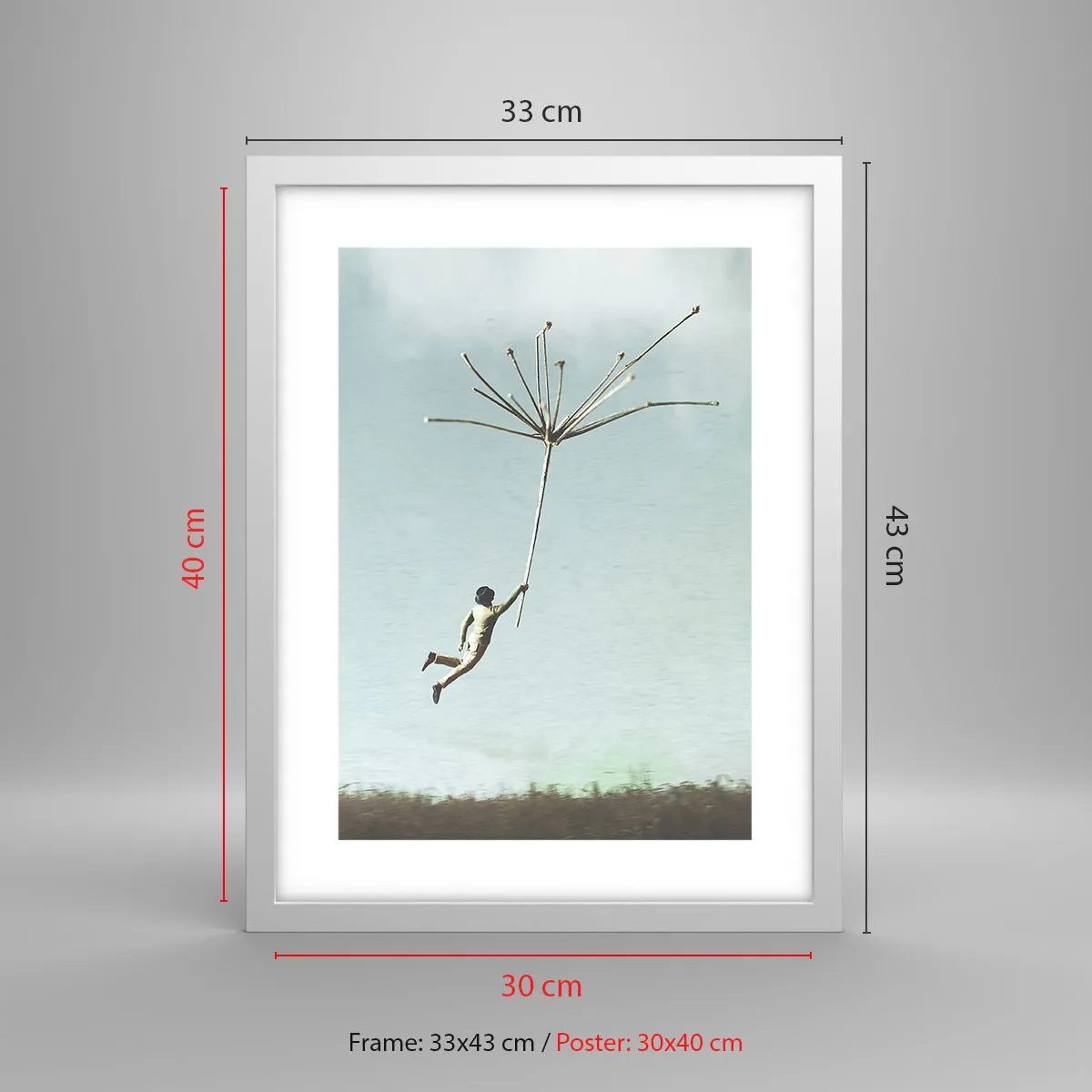 Poster in einem weißen Rahmen - Drachen, Löwenzahn, Wind - 30x40 cm