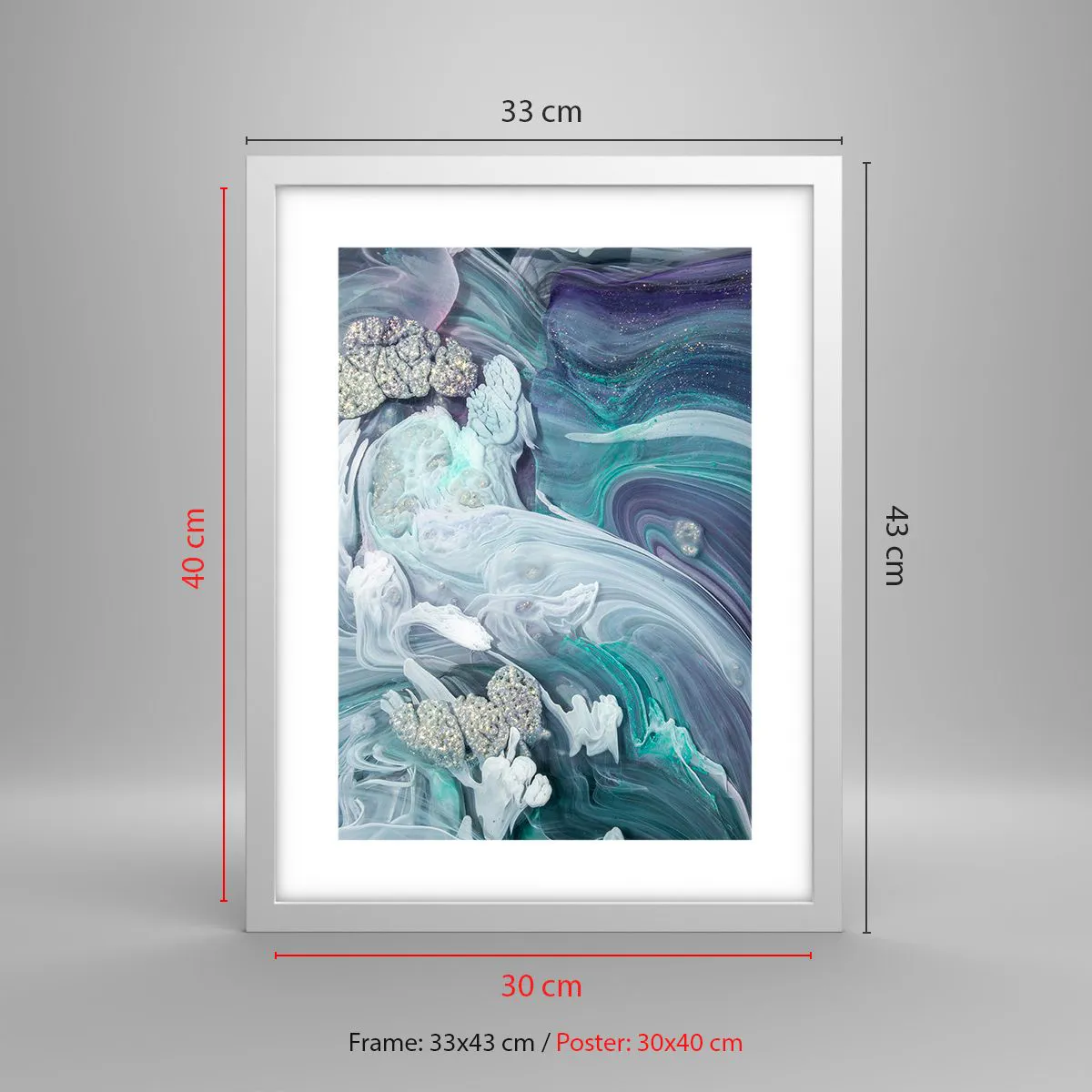 Affiche dans un cadre blanc - Poster - Courants bleus - 30x40 cm