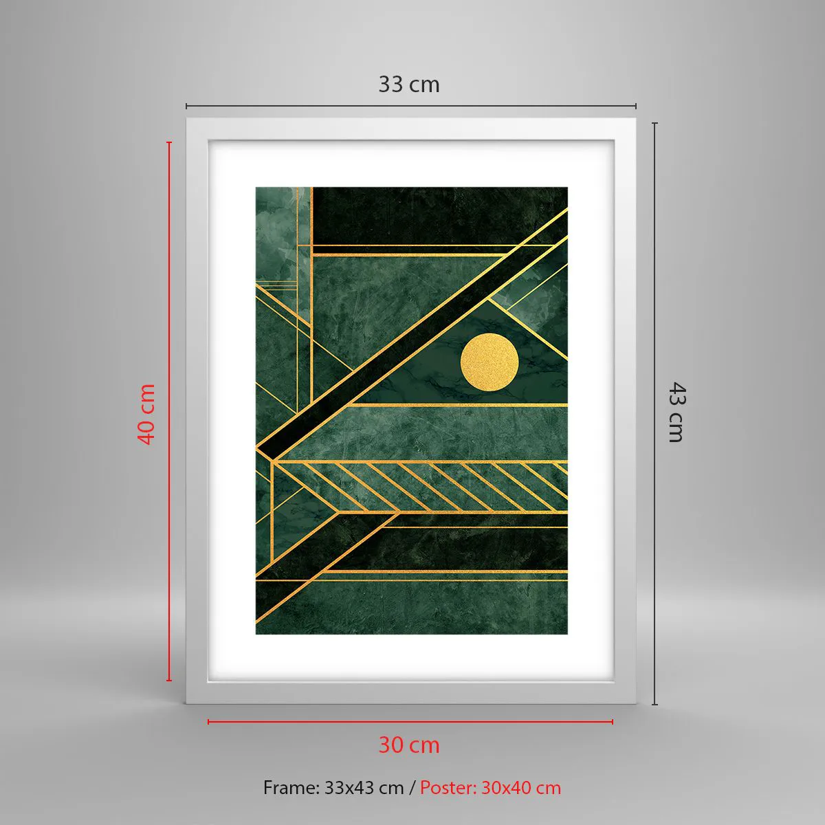 Poster in einem weißen Rahmen - Dynamik von Gold und Azurblau - 30x40 cm