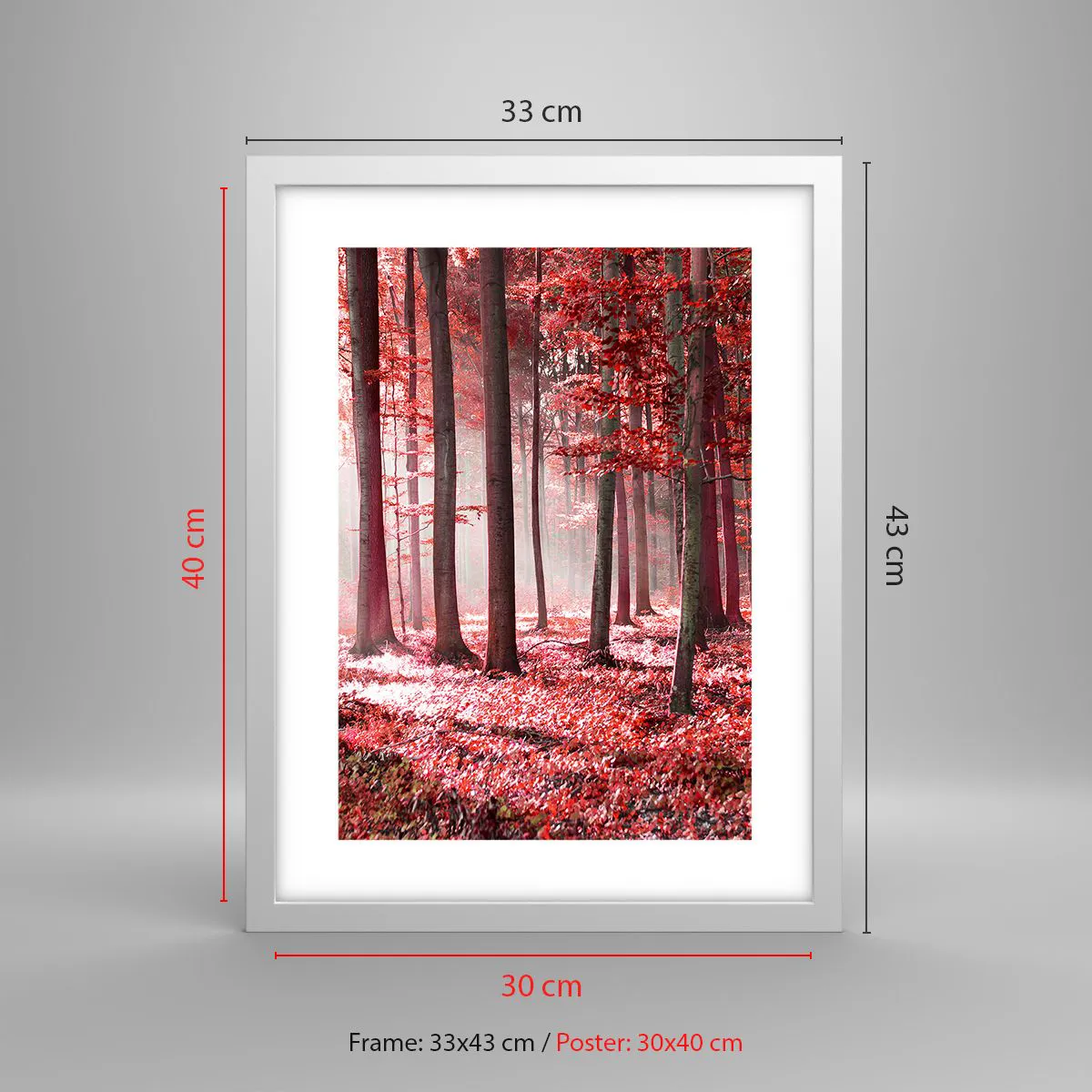 Affisch i vit ram - Röd är lika vacker - 30x40 cm