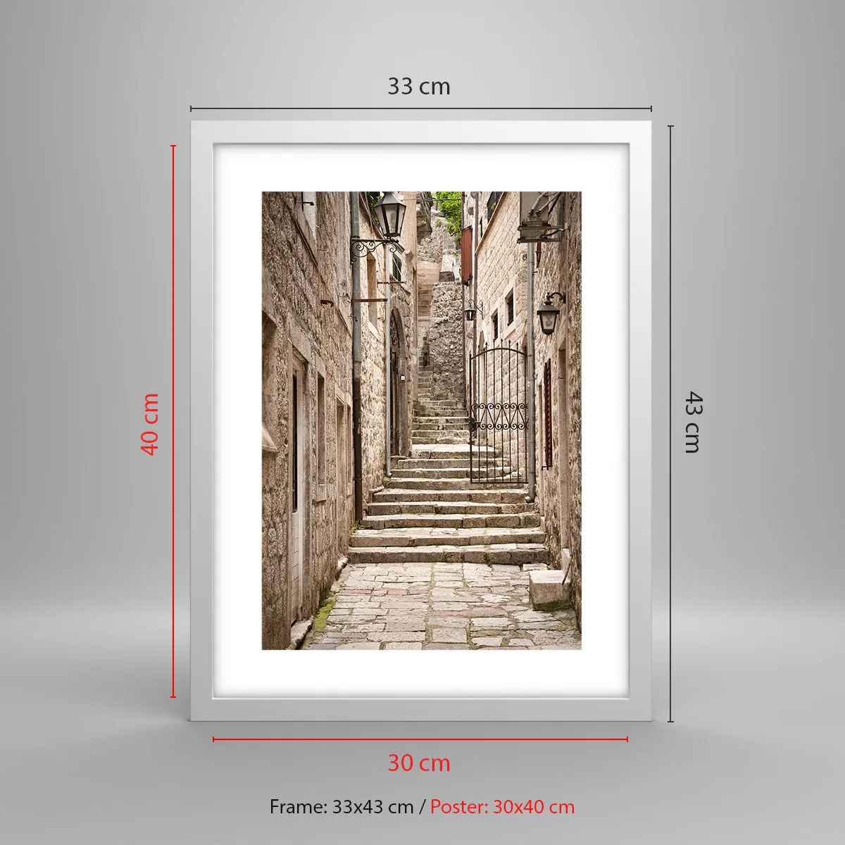 Poszter fekete keretben - Varázslatos régi sikátor - 30x40 cm