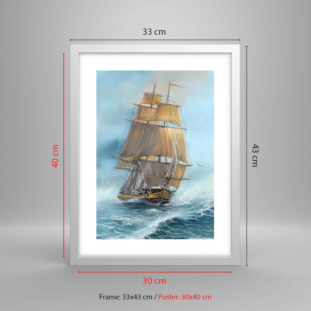 Affiche dans un cadre blanc - Poster - Se précipitant sur les vagues - 30x40 cm