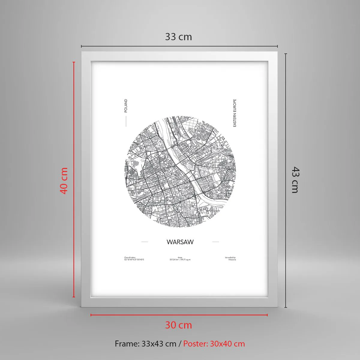 Poster in einem weißen Rahmen - Anatomie von Warschau - 30x40 cm