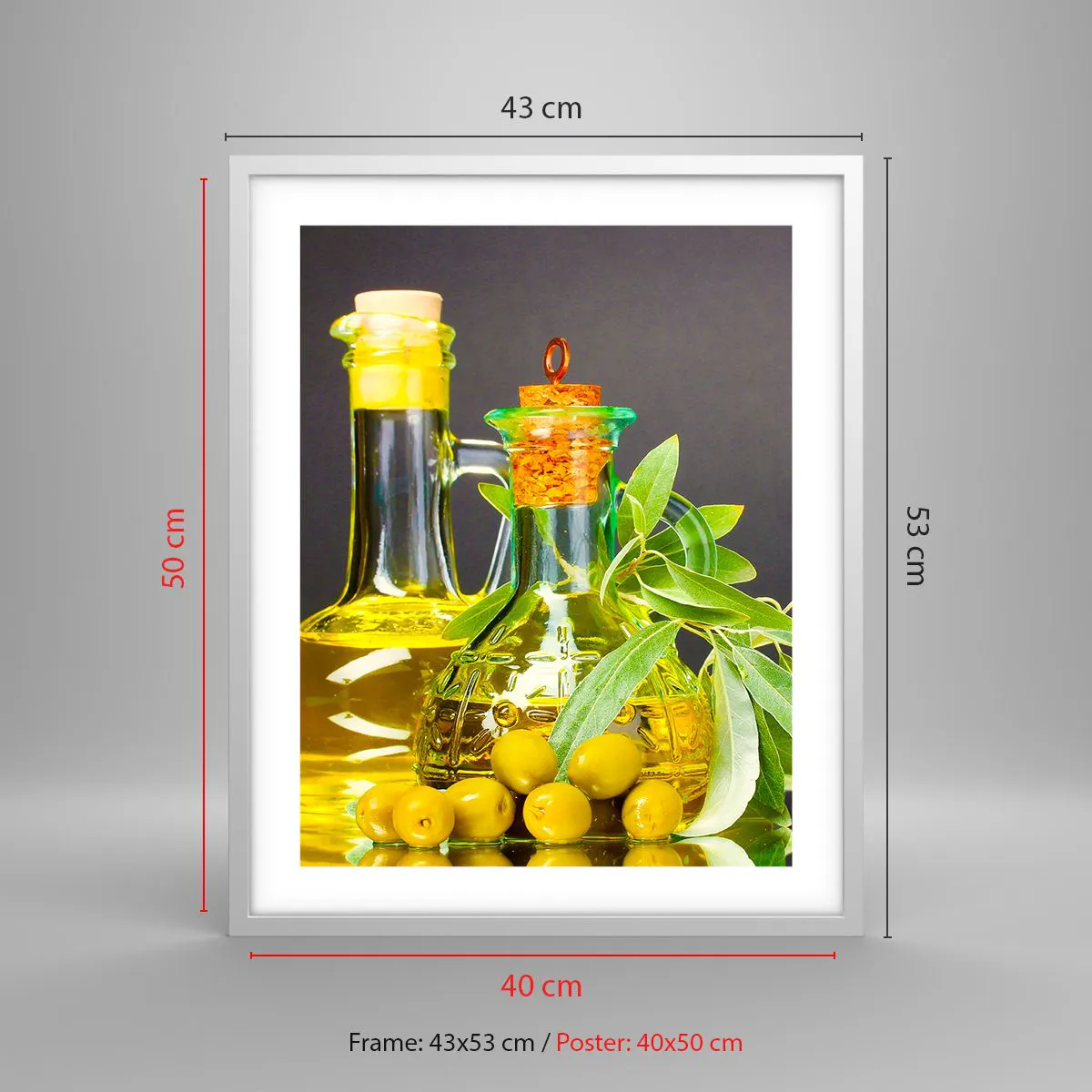 Poszter fekete keretben - Csendélet olívabogyóval és olívaolajjal - 40x50 cm