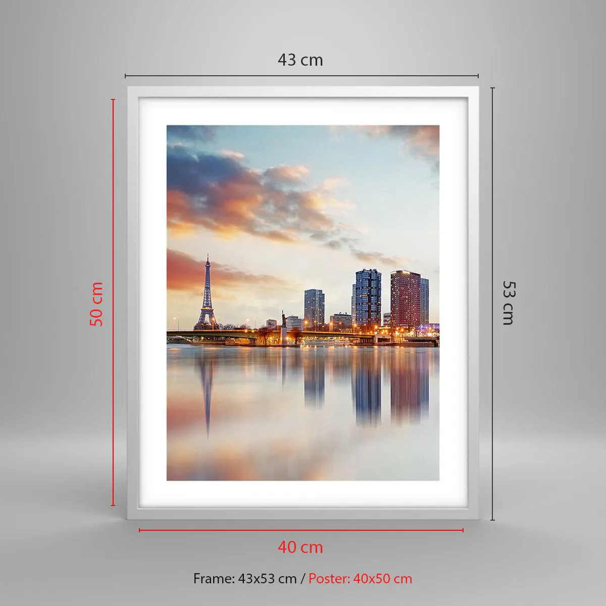 Plakát v bílém rámu - Monumentální klid Paříže - 40x50 cm