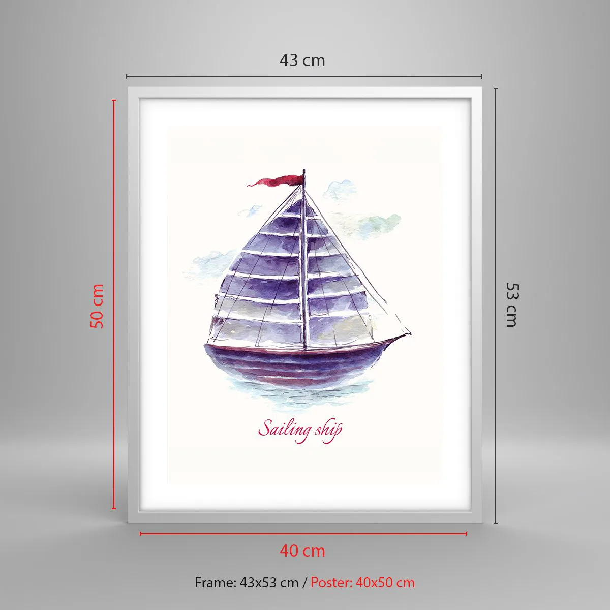 Poster in cornice bianca - Gonfie vele e mare calmo - 40x50 cm