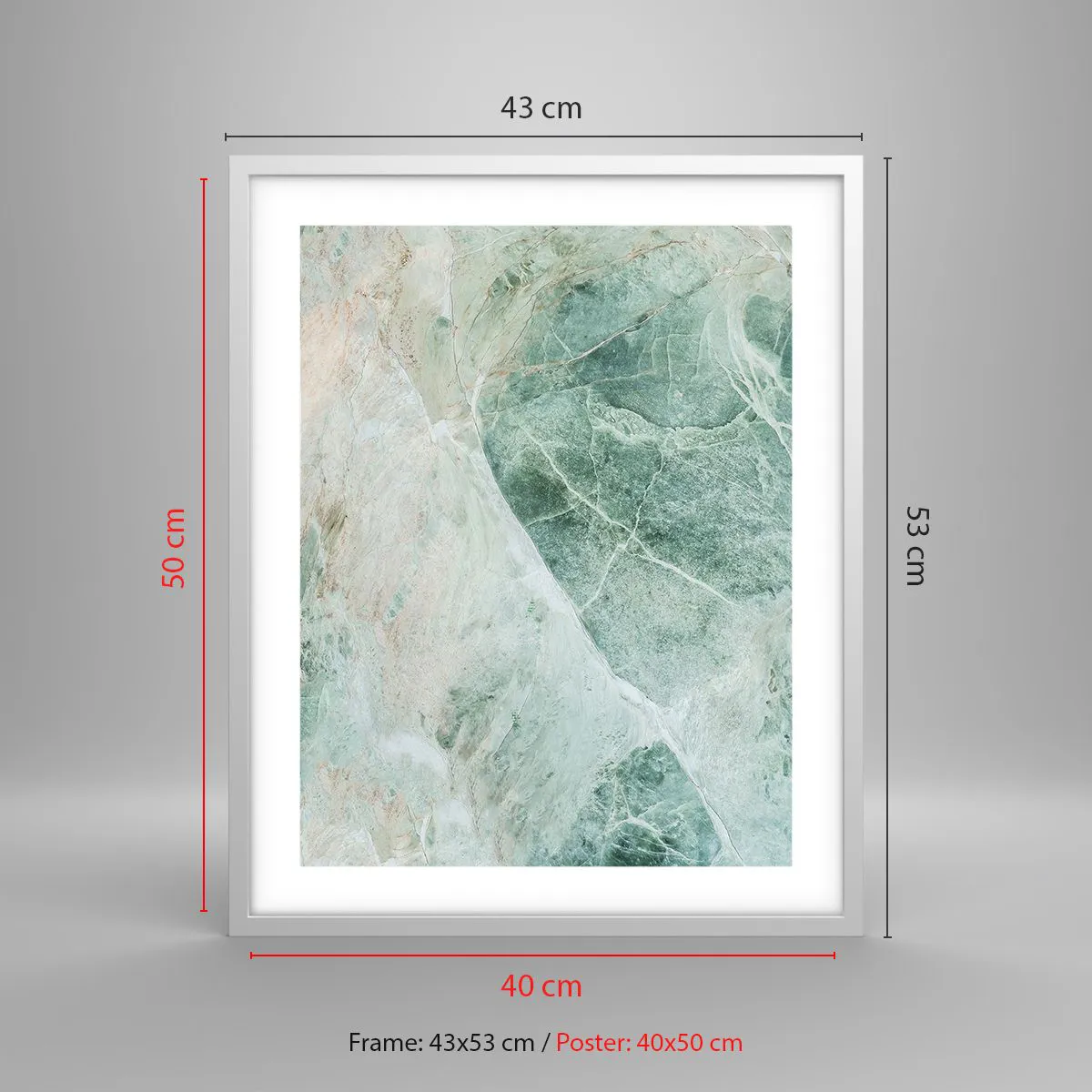 Plakat i hvid ramme - Den ædle kølighed af sten - 40x50 cm