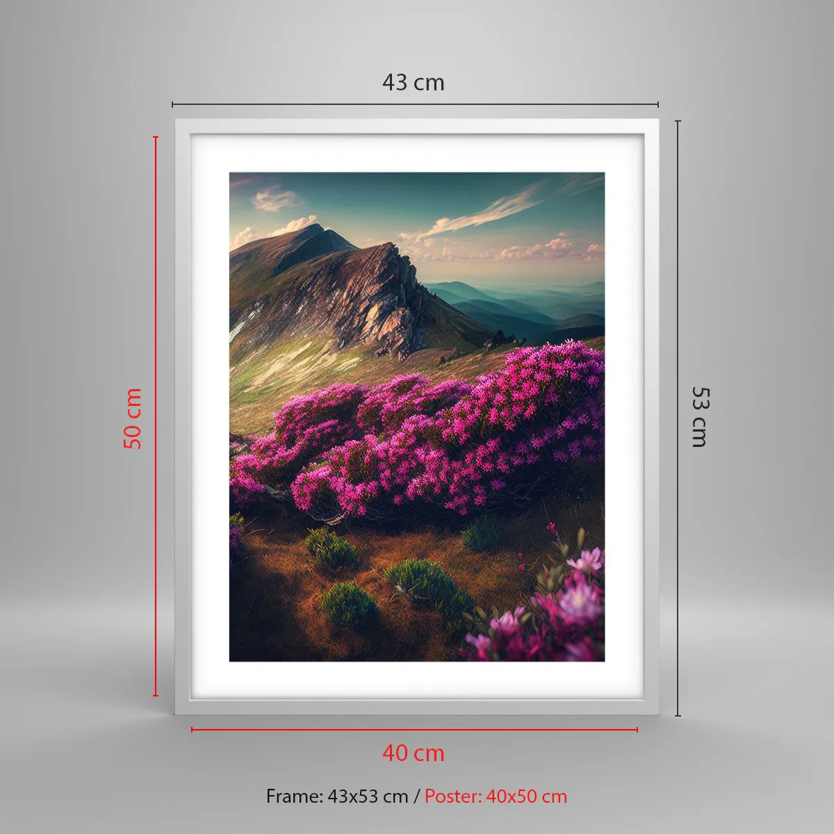 Affiche dans un cadre blanc - Poster - L'été à la montagne - 40x50 cm