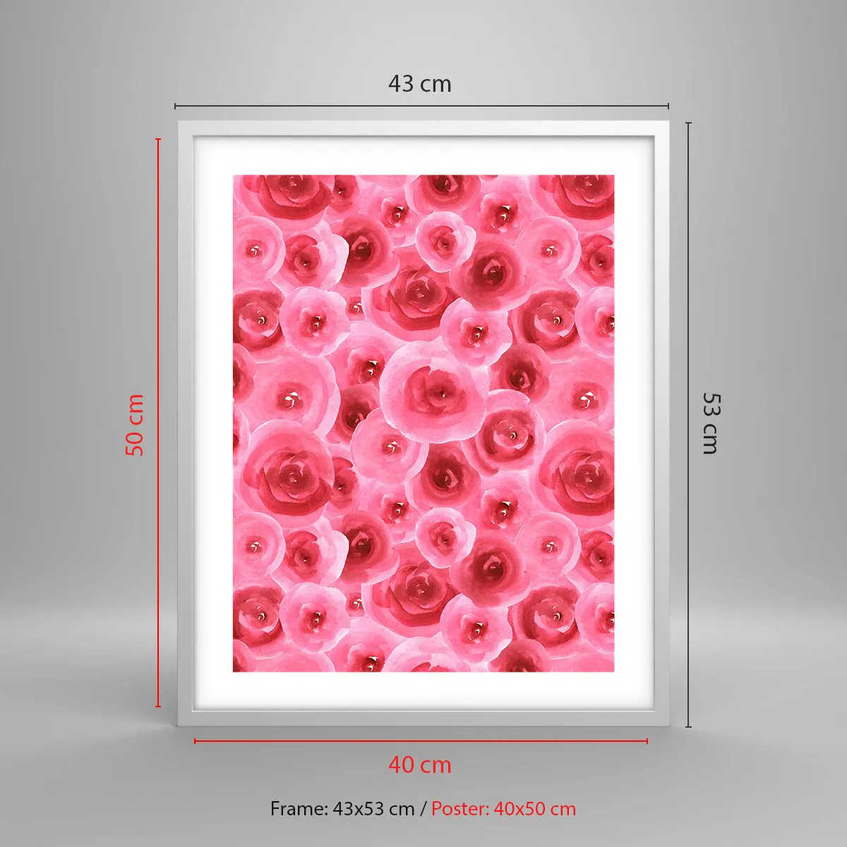 Poster in cornice bianca - Rose in alto e in basso - 40x50 cm