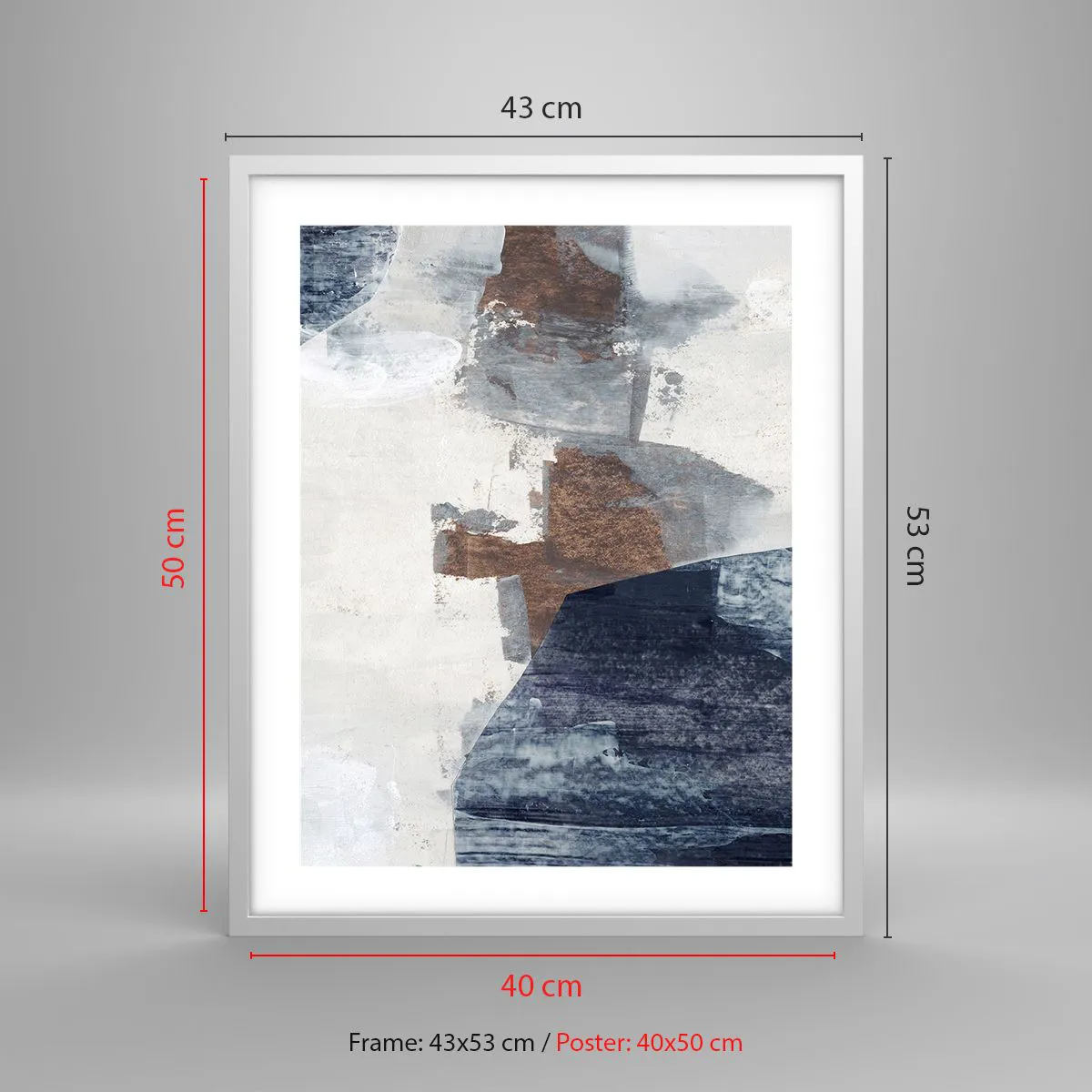 Poster in cornice bianca - Forme blu e marroni - 40x50 cm
