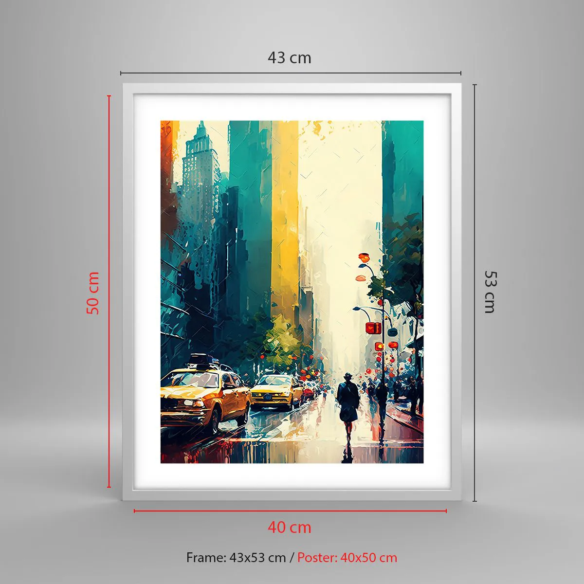 Affiche dans un cadre blanc - Poster - New York – ici même la pluie est colorée - 40x50 cm