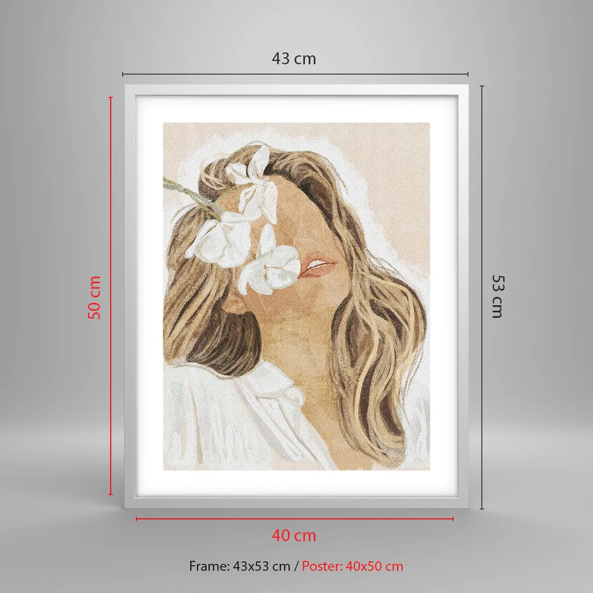 Affiche dans un cadre blanc - Poster - Ravie parmi les fleurs - 40x50 cm