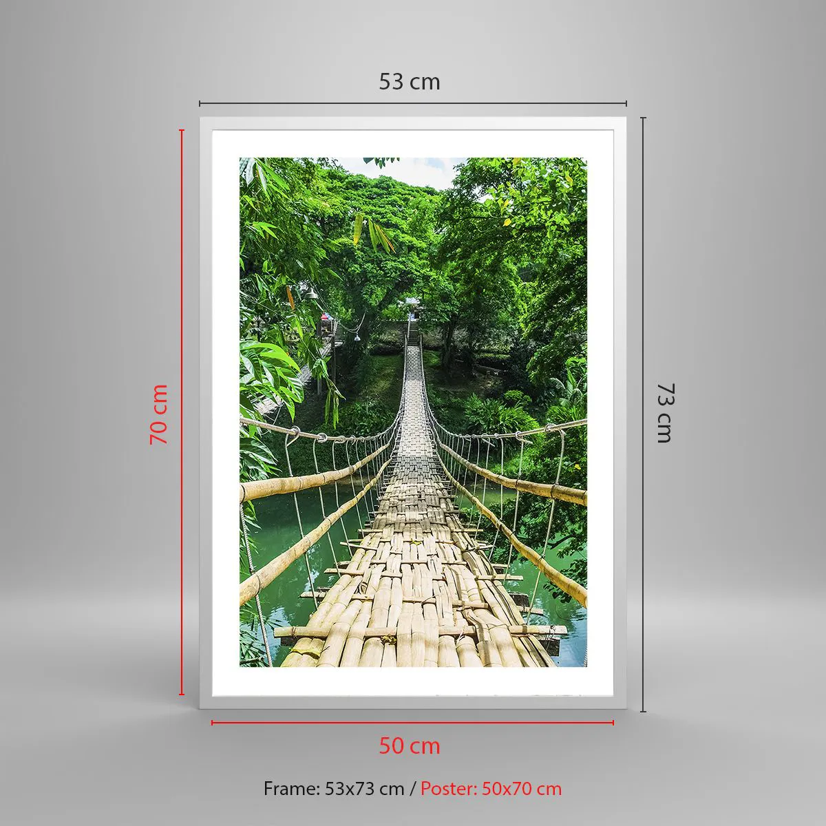 Poster in einem weißen Rahmen - Monkey Bridge über das Grün - 50x70 cm