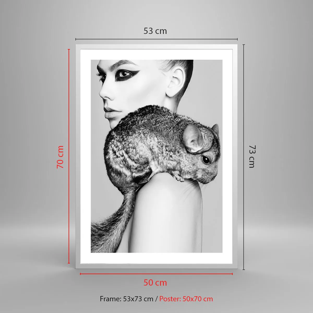 Poster in white frmae - Lady with a Chinchilla - 50x70 cm