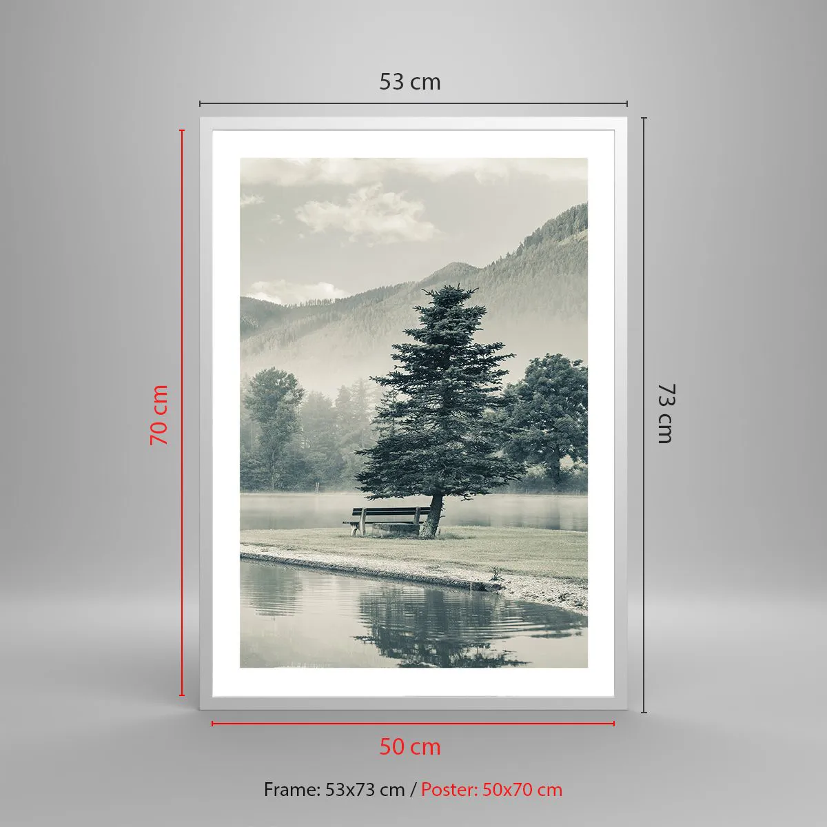 Plakat i hvid ramme - Søen sover stadig - 50x70 cm