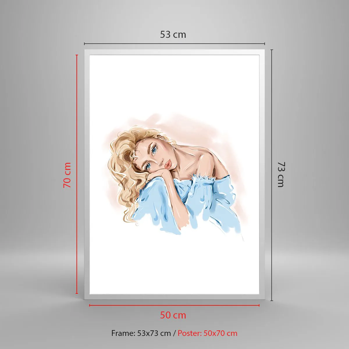 Affiche dans un cadre blanc - Poster - Rêveuse en bleu - 50x70 cm