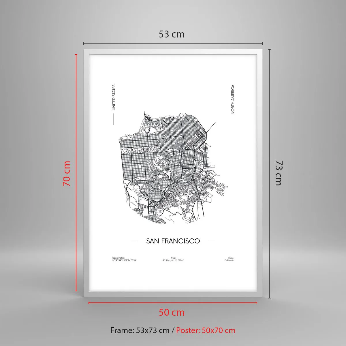 Poster in einem weißen Rahmen - Anatomie von San Francisco - 50x70 cm