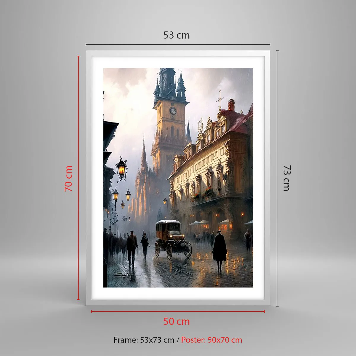 Poster in white frmae - Charm of Evening in Prague - 50x70 cm