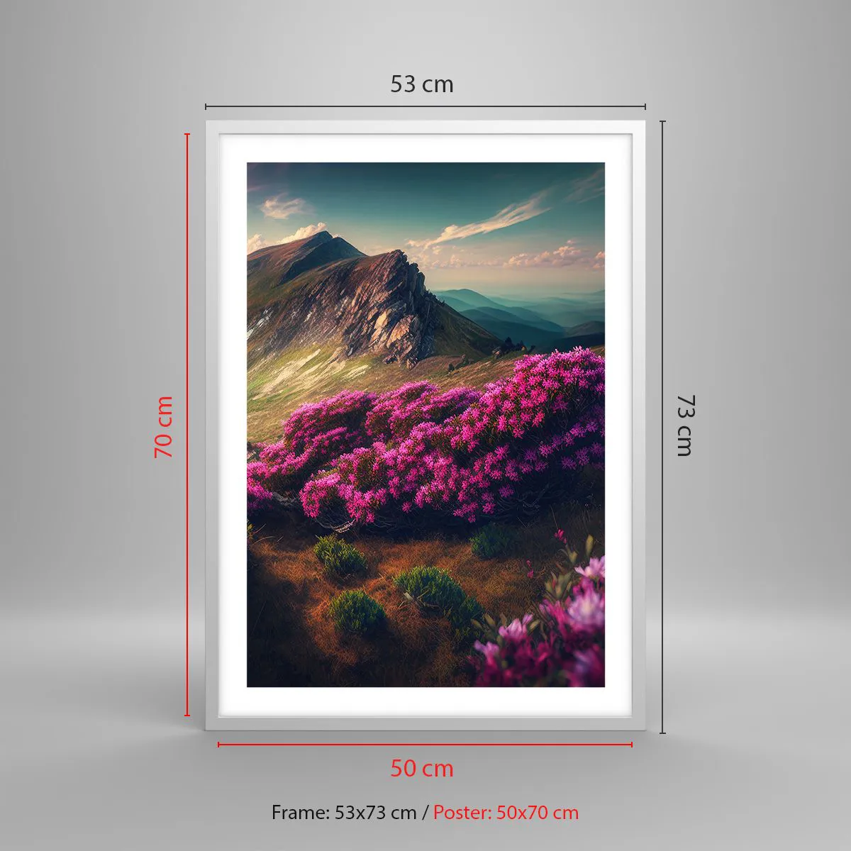 Poster in einem weißen Rahmen - Sommer in den Bergen - 50x70 cm