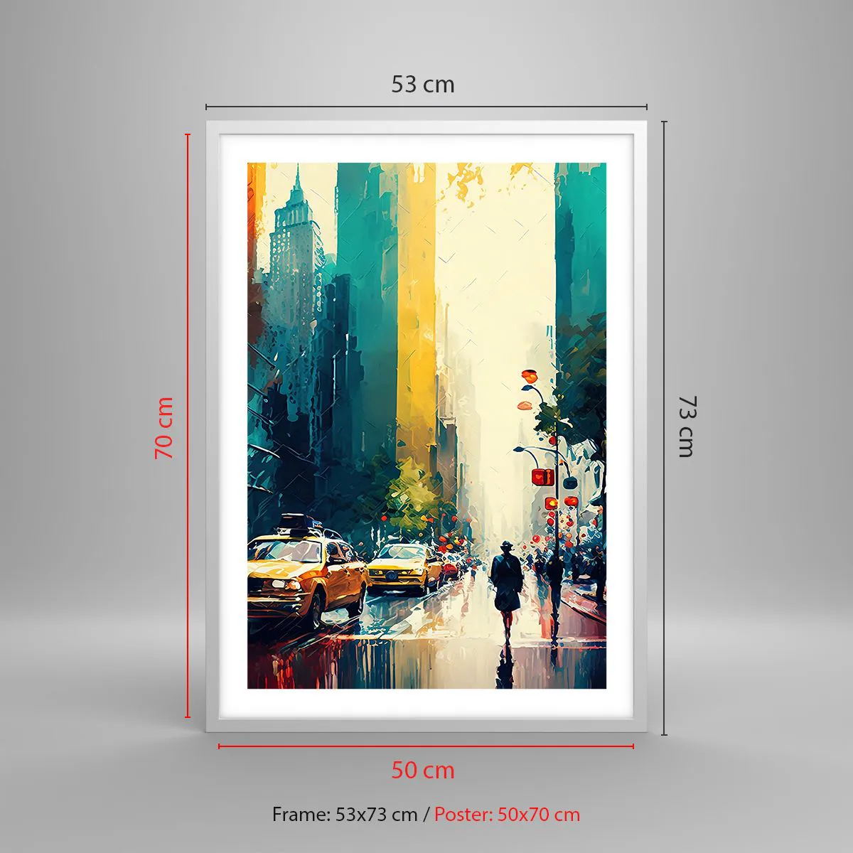 Póster en marco blanco - Nueva York - hasta la lluvia es colorida - 50x70 cm