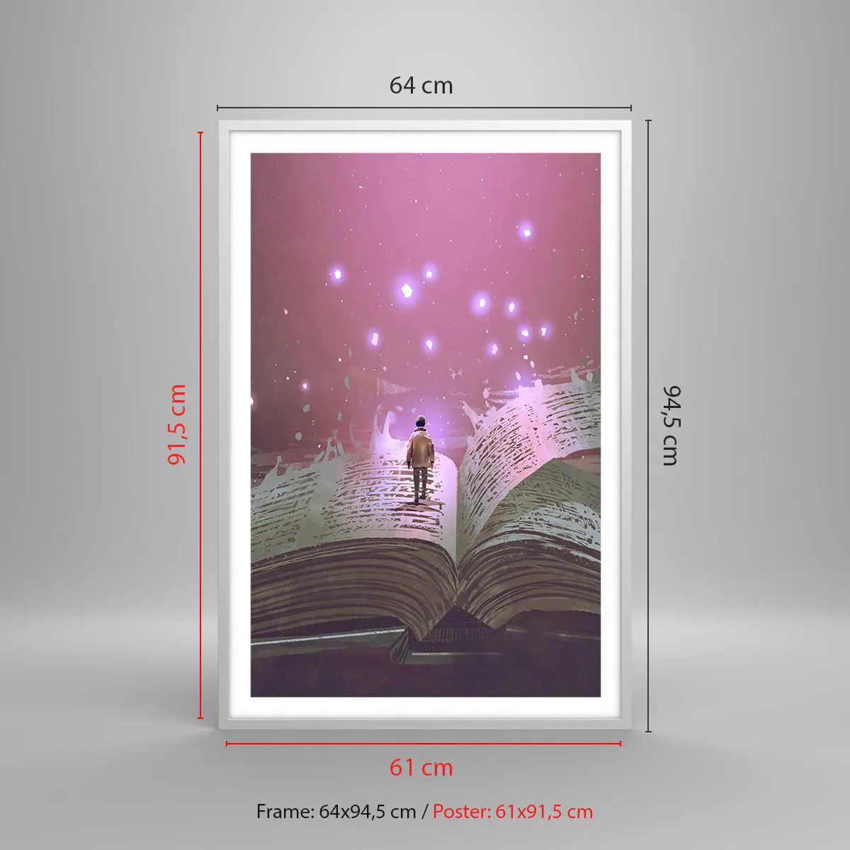 Affisch i vit ram - Inbjudan till en annan värld - läs! - 61x91 cm