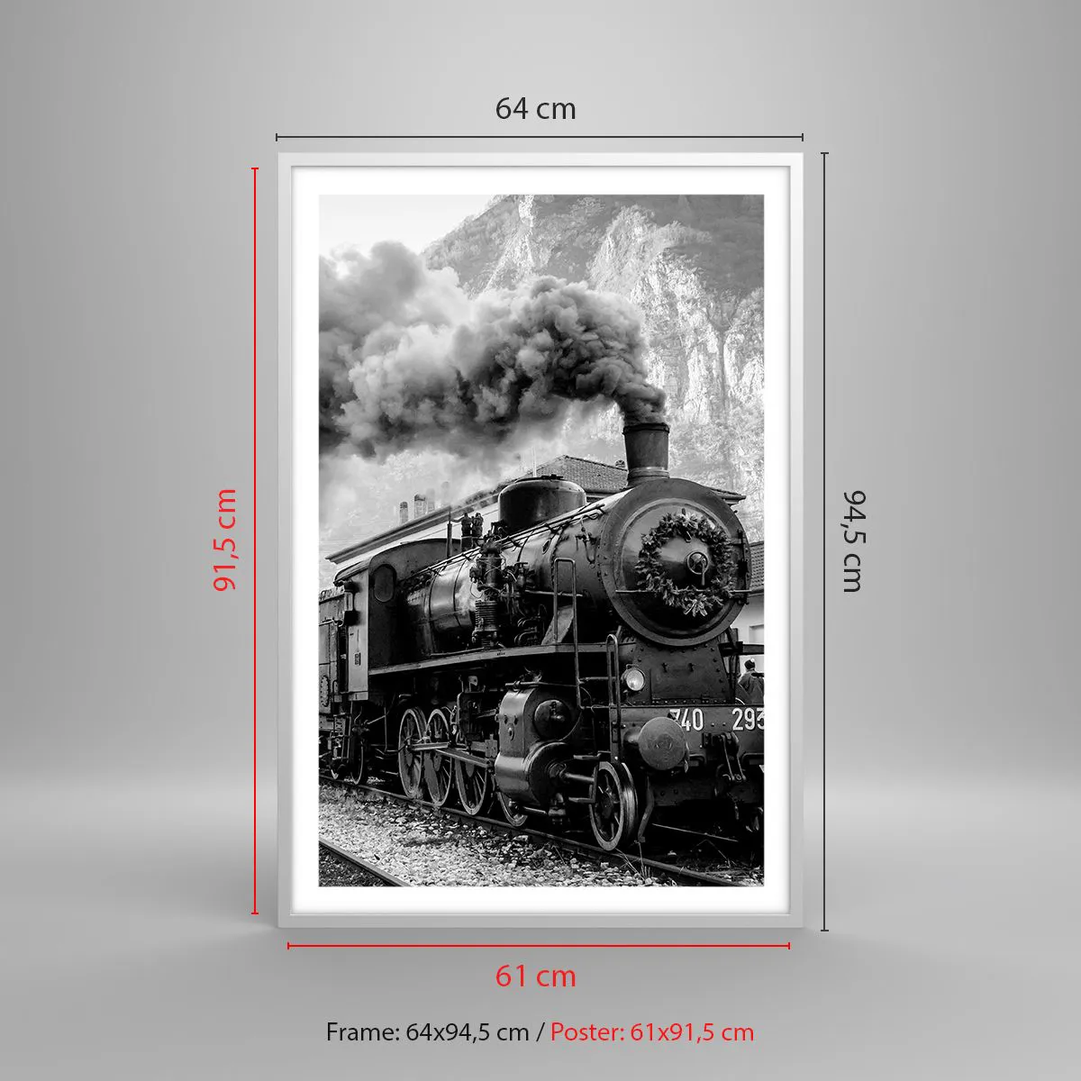 Poszter fekete keretben - Indulását a mozdony várja… - 61x91 cm