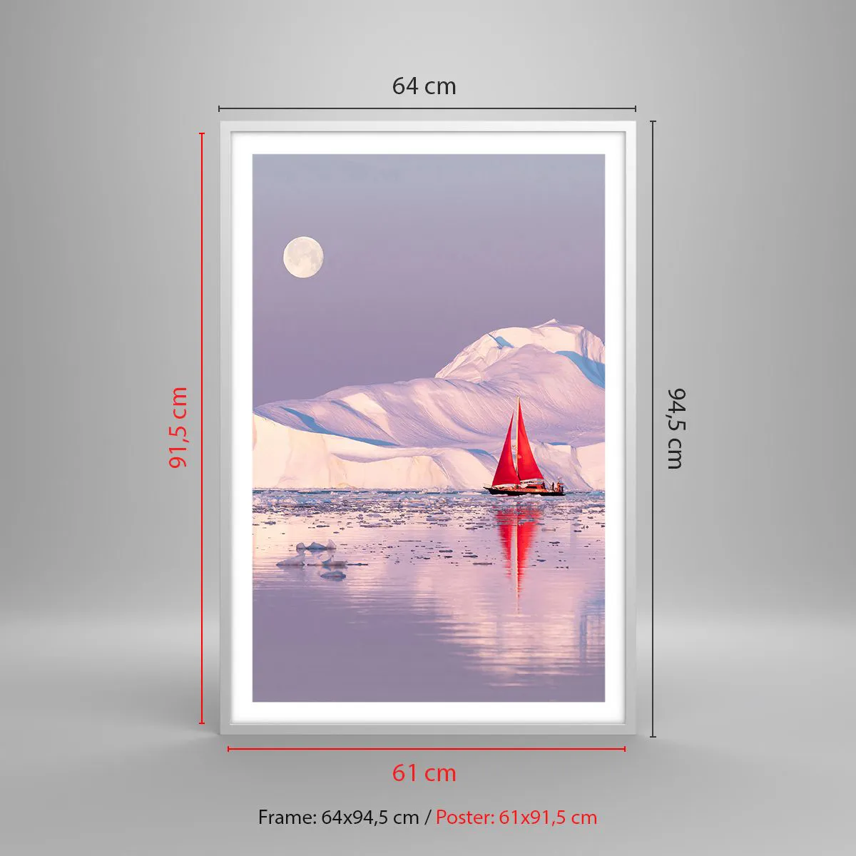 Plakat w białej ramie - Żar żagla, chłód lodu - 61x91 cm