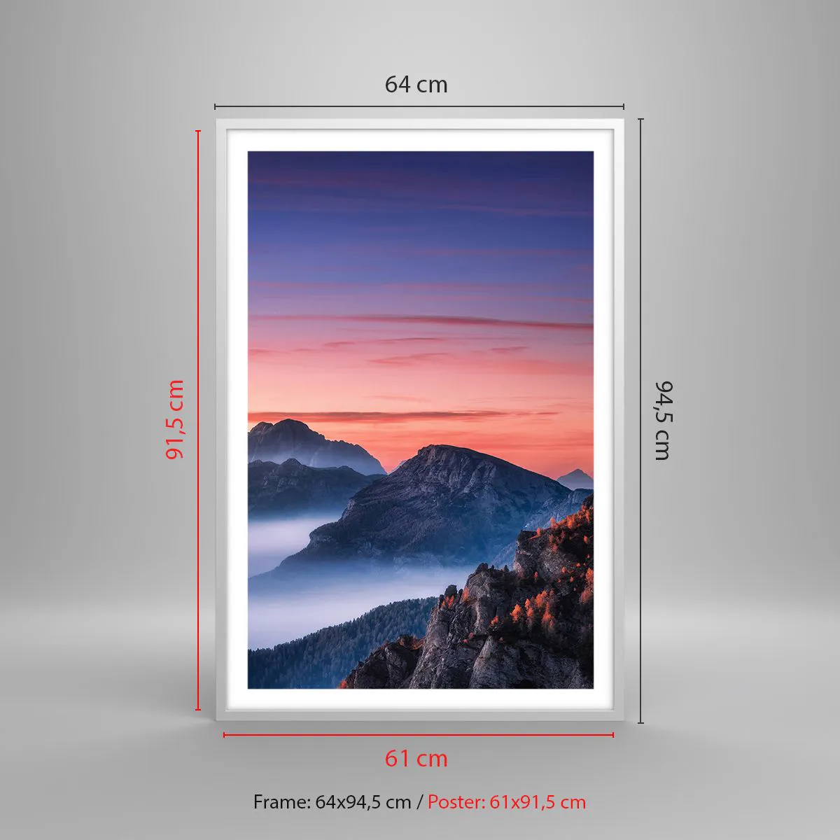 Poster in een witte lijst - Over de valleien - 61x91 cm