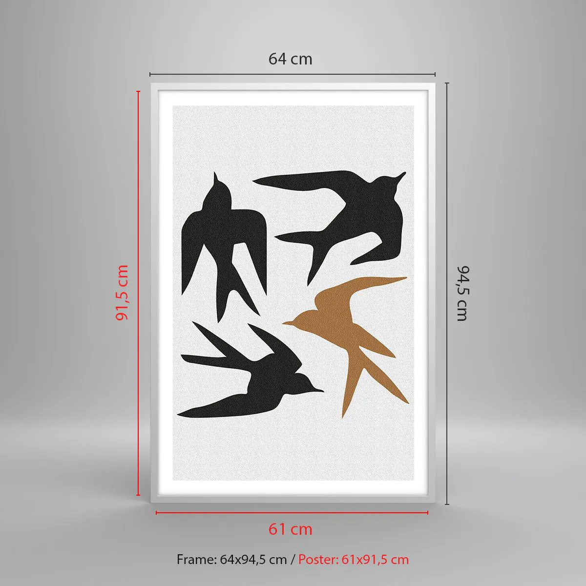 Poster in een witte lijst - Zwaluwen spel - 61x91 cm