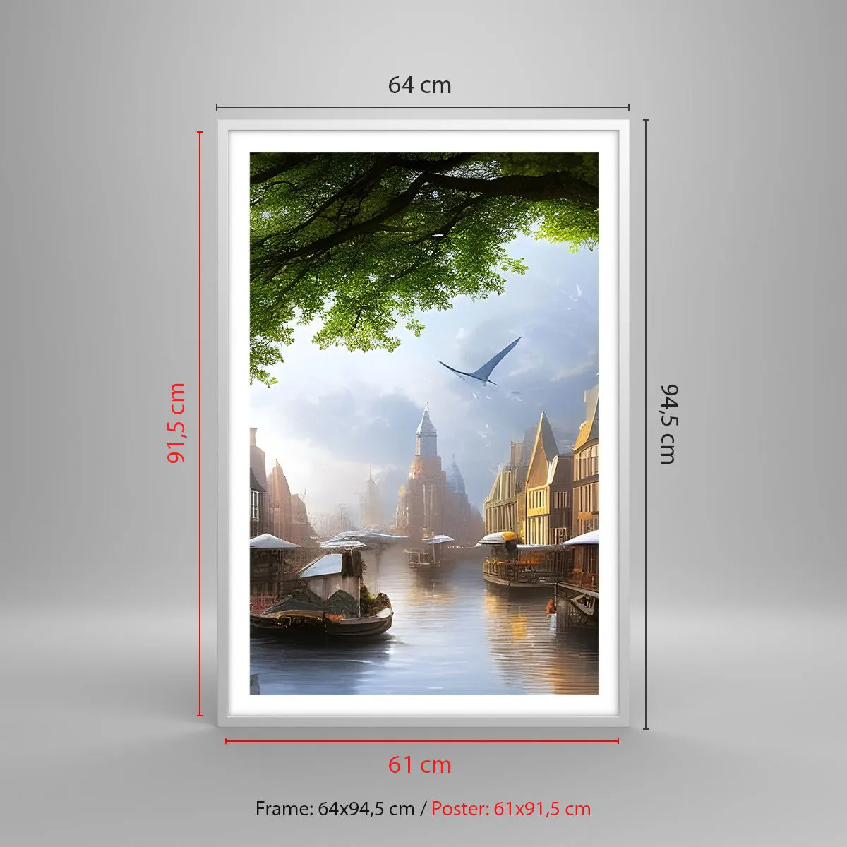 Plagát v bielom ráme - Holandská mestská krajinka - 61x91 cm