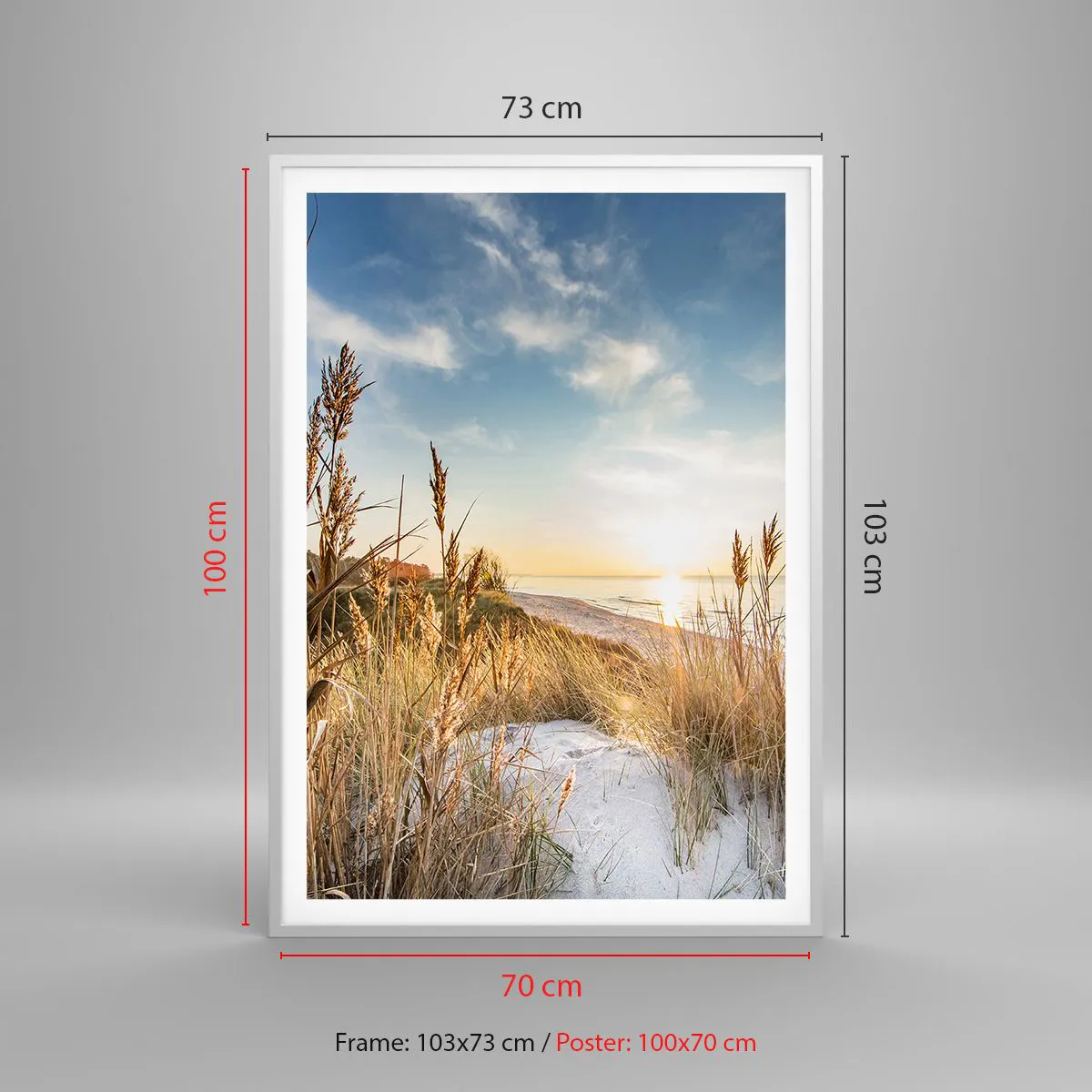 Affisch i vit ram - Nordlig strand - 70x100 cm