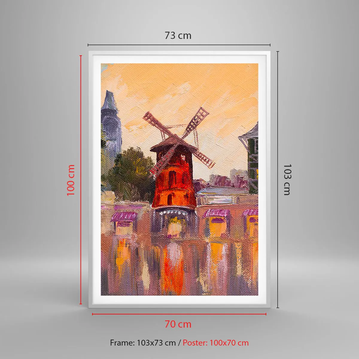 Affiche dans un cadre blanc - Poster - Icones parisiennes – le Moulin rouge - 70x100 cm