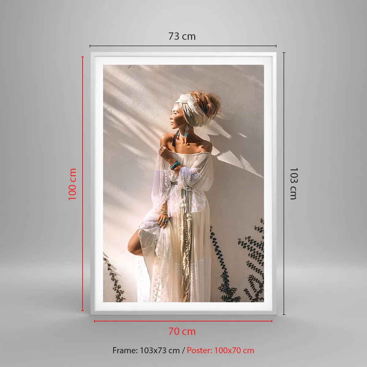 Plakat w białej ramie - Słońce i dziewczyna - 70x100 cm