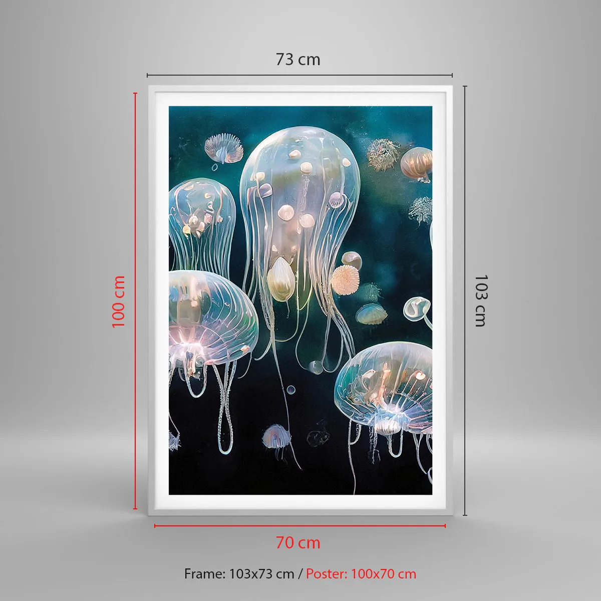 Affisch i vit ram - Undervattenbal - 70x100 cm