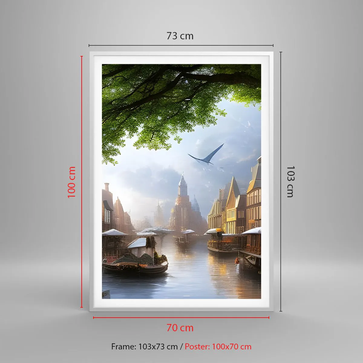 Plakat i hvid ramme - Hollandsk bybillede - 70x100 cm