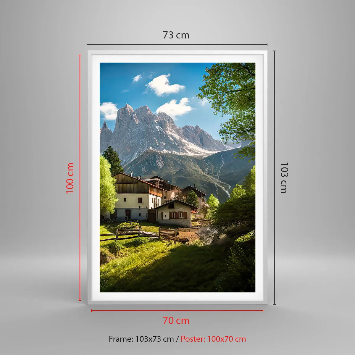 Affisch i vit ram - Alpin idyll - 70x100 cm