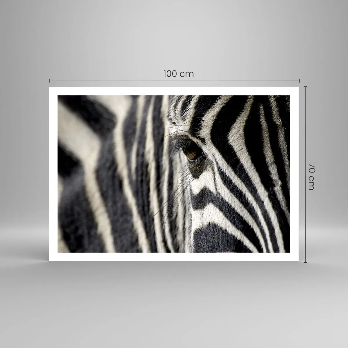 Affiche - Poster - Gros plan de l'œil d'un zèbre avec des rayures noires et blanches - 100x70cm - Portrait en rayure - Décoration murale moderne pour le salon et la chambre ARTTOR